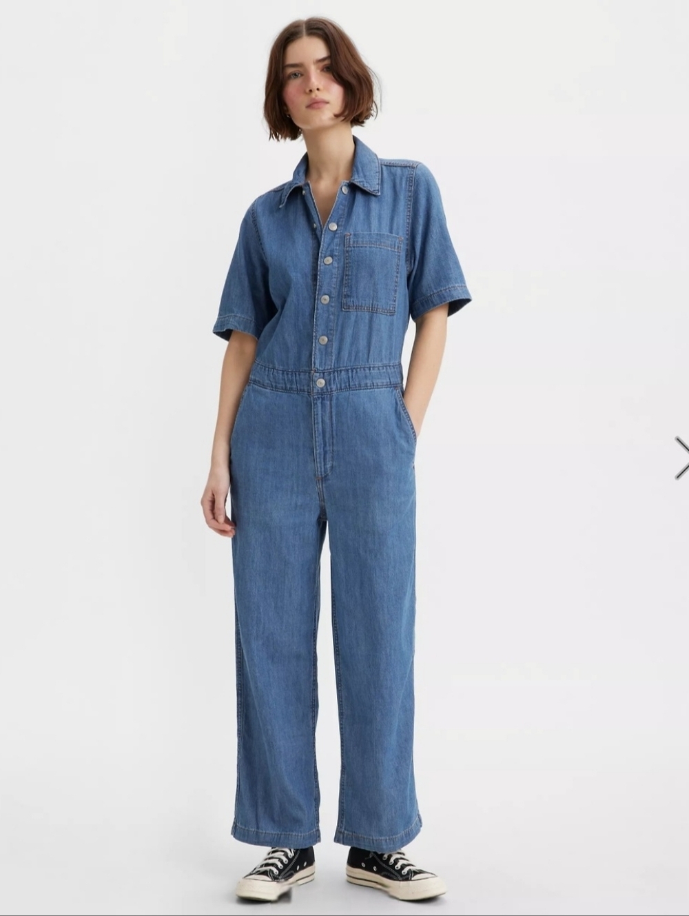 Levi's Women's Blue Denim Standard Fit One-Piece Short-Sleeve Coveralls (NWT) - Picture 1 of 14